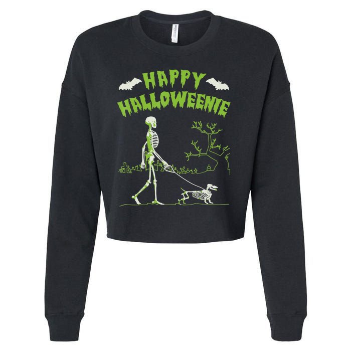 Happy Halloweenie Halloween Skeleton Dachshund Weiner Dogs Cropped Pullover Crew