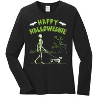 Happy Halloweenie Halloween Skeleton Dachshund Weiner Dogs Ladies Long Sleeve Shirt