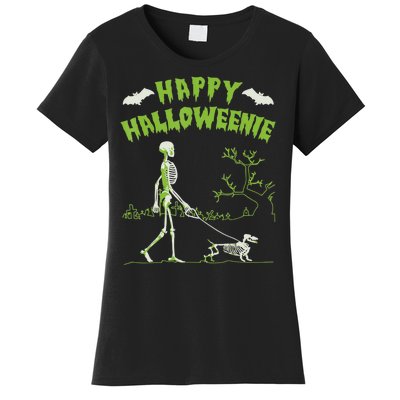 Happy Halloweenie Halloween Skeleton Dachshund Weiner Dogs Women's T-Shirt