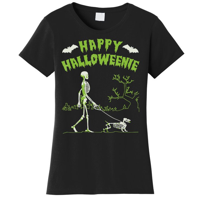 Happy Halloweenie Halloween Skeleton Dachshund Weiner Dogs Women's T-Shirt