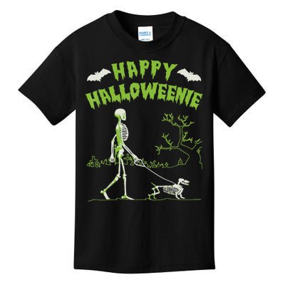 Happy Halloweenie Halloween Skeleton Dachshund Weiner Dogs Kids T-Shirt