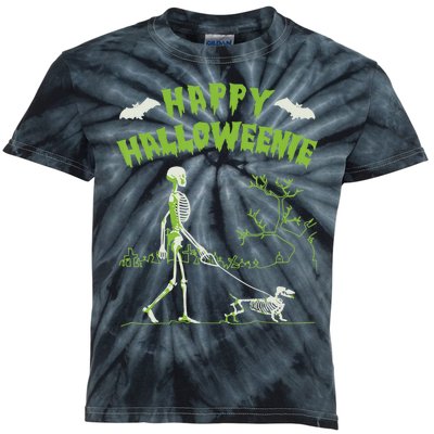 Happy Halloweenie Halloween Skeleton Dachshund Weiner Dogs Kids Tie-Dye T-Shirt