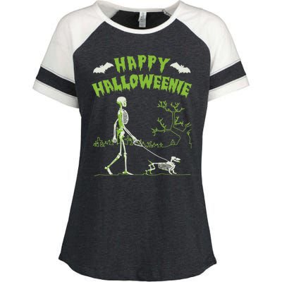 Happy Halloweenie Halloween Skeleton Dachshund Weiner Dogs Enza Ladies Jersey Colorblock Tee