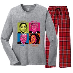 Hope Hate Heal Grow Kamala Harris Cat Ladies For President Women's Long Sleeve Flannel Pajama Set 