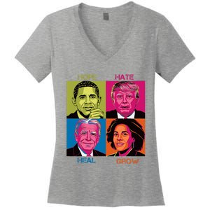 Hope Hate Heal Grow Kamala Harris Cat Ladies For President Women's V-Neck T-Shirt