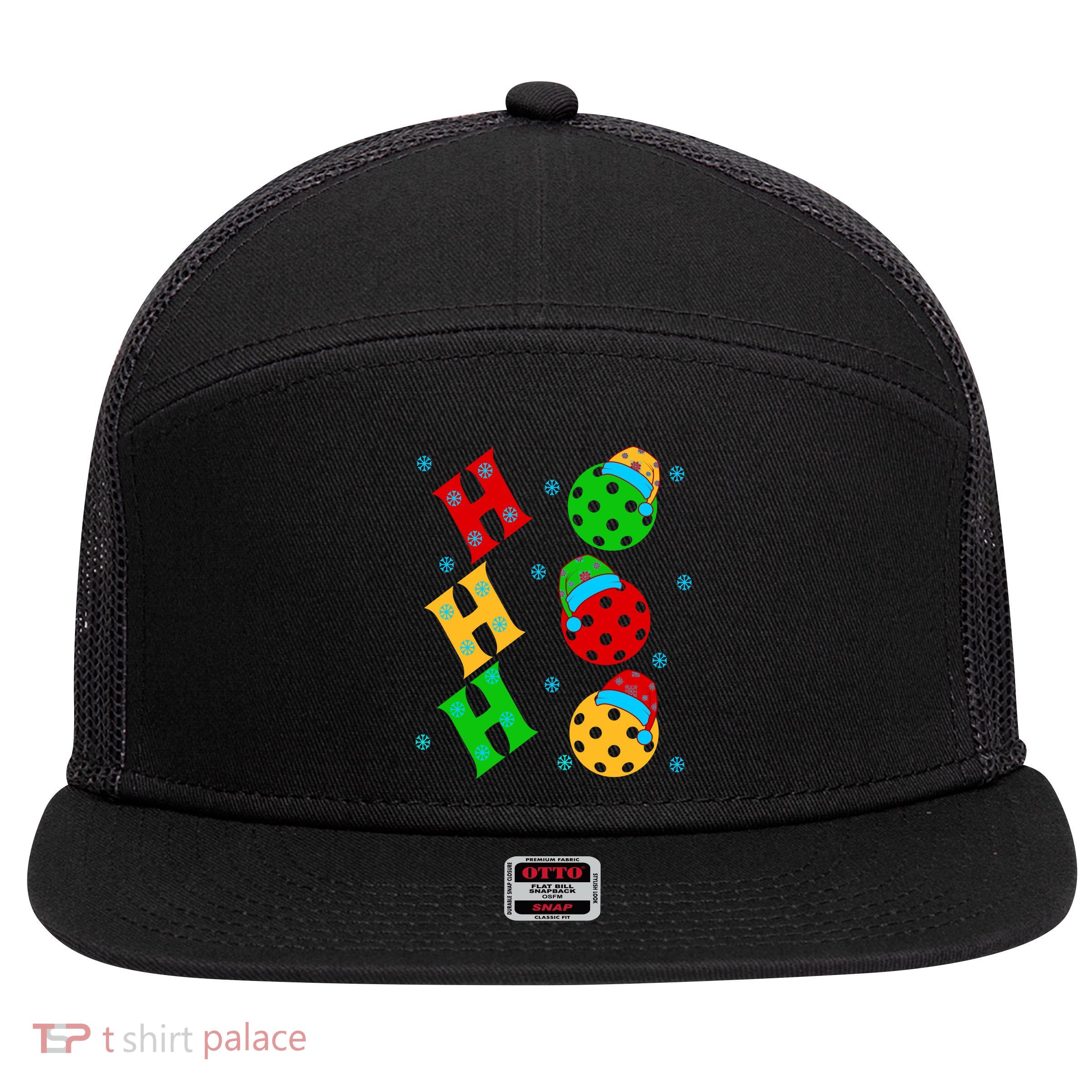 Ho Ho Ho Pickleball Christmas 7 Panel Mesh Trucker Snapback Hat