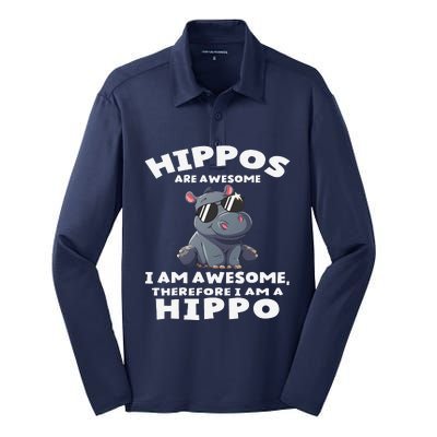 Hippo Hippopotamus Hippos Are Awesome Gifts Cute Silk Touch Performance Long Sleeve Polo