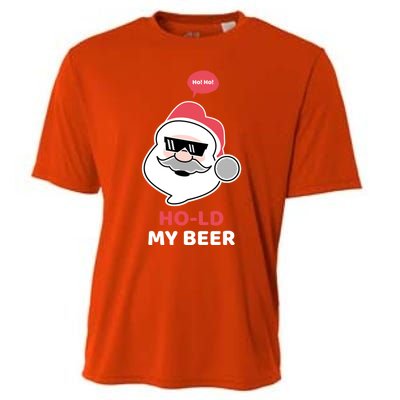 Ho Ho Hold My Beer Funny Christmas Santa Claus Xmas Gift Cooling Performance Crew T-Shirt