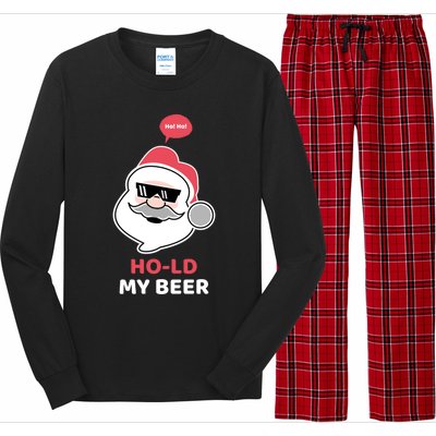 Ho Ho Hold My Beer Funny Christmas Santa Claus Xmas Gift Long Sleeve Pajama Set