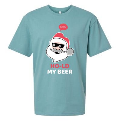 Ho Ho Hold My Beer Funny Christmas Santa Claus Xmas Gift Sueded Cloud Jersey T-Shirt