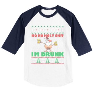 Ho Ho Holy Shit IM Drunk Naked Santa Claus Ugly Christmas Gift Baseball Sleeve Shirt