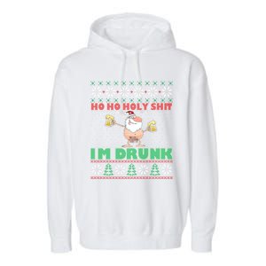 Ho Ho Holy Shit IM Drunk Naked Santa Claus Ugly Christmas Gift Garment-Dyed Fleece Hoodie