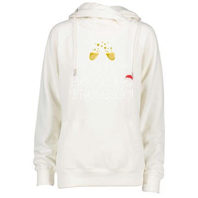 Ho Ho Ho Prosecco Funny Christmas Wine Spirit Holiday Meme Cute Gift Womens Funnel Neck Pullover Hood