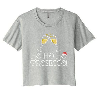 Ho Ho Ho Prosecco Funny Christmas Wine Spirit Holiday Meme Cute Gift Women's Crop Top Tee