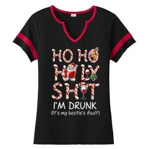 Ho Ho Holy Shit IM Drunk Wine Santa Christmas Gift Ladies Halftime Notch Neck Tee