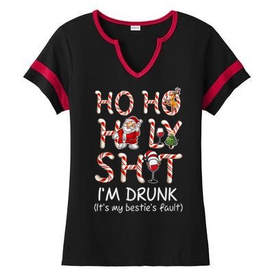 Ho Ho Holy Shit IM Drunk Wine Santa Christmas Gift Ladies Halftime Notch Neck Tee