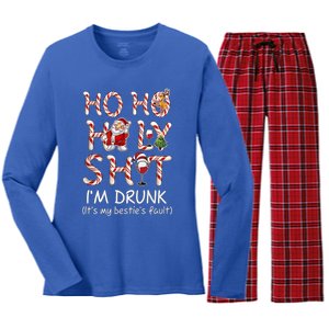 Ho Ho Holy Shit IM Drunk Wine Santa Christmas Gift Women's Long Sleeve Flannel Pajama Set 