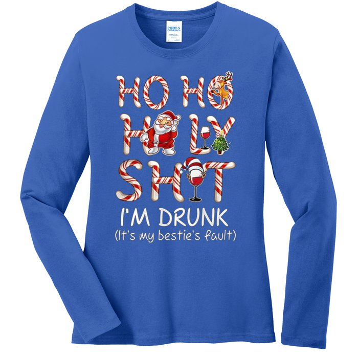 Ho Ho Holy Shit IM Drunk Wine Santa Christmas Gift Ladies Long Sleeve Shirt