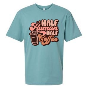 Half Human Half Coffee Funny Coffee Lover Sueded Cloud Jersey T-Shirt