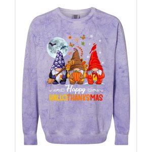 Happy HalloThanksMas Halloween Thanksgiving Christmas Gnomes Colorblast Crewneck Sweatshirt