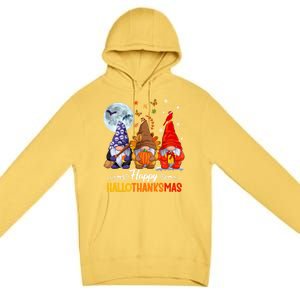 Happy HalloThanksMas Halloween Thanksgiving Christmas Gnomes Premium Pullover Hoodie