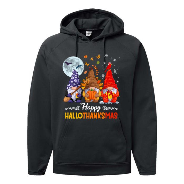 Happy HalloThanksMas Halloween Thanksgiving Christmas Gnomes Performance Fleece Hoodie