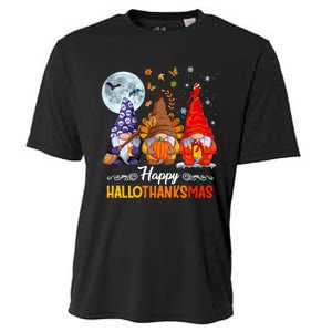 Happy HalloThanksMas Halloween Thanksgiving Christmas Gnomes Cooling Performance Crew T-Shirt