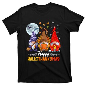 Happy HalloThanksMas Halloween Thanksgiving Christmas Gnomes T-Shirt