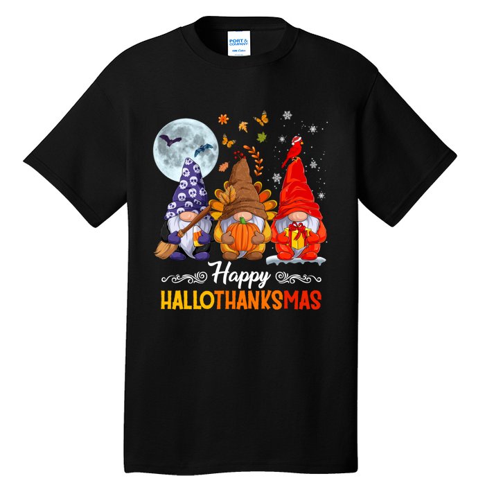 Happy HalloThanksMas Halloween Thanksgiving Christmas Gnomes Tall T-Shirt