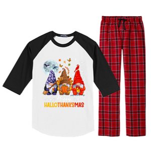 Happy HalloThanksMas Halloween Thanksgiving Christmas Gnomes Raglan Sleeve Pajama Set