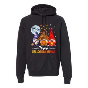 Happy HalloThanksMas Halloween Thanksgiving Christmas Gnomes Premium Hoodie