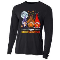 Happy HalloThanksMas Halloween Thanksgiving Christmas Gnomes Cooling Performance Long Sleeve Crew