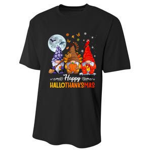 Happy HalloThanksMas Halloween Thanksgiving Christmas Gnomes Performance Sprint T-Shirt