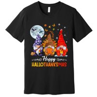 Happy HalloThanksMas Halloween Thanksgiving Christmas Gnomes Premium T-Shirt