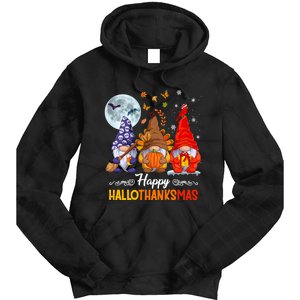 Happy HalloThanksMas Halloween Thanksgiving Christmas Gnomes Tie Dye Hoodie