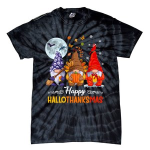 Happy HalloThanksMas Halloween Thanksgiving Christmas Gnomes Tie-Dye T-Shirt