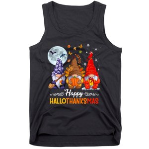 Happy HalloThanksMas Halloween Thanksgiving Christmas Gnomes Tank Top