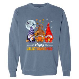 Happy HalloThanksMas Halloween Thanksgiving Christmas Gnomes Garment-Dyed Sweatshirt