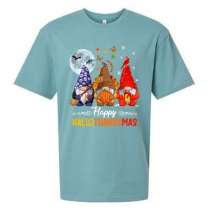 Happy HalloThanksMas Halloween Thanksgiving Christmas Gnomes Sueded Cloud Jersey T-Shirt