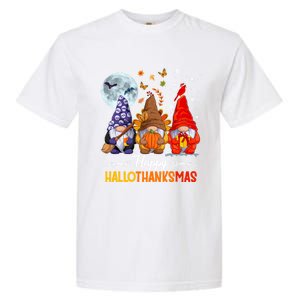 Happy HalloThanksMas Halloween Thanksgiving Christmas Gnomes Garment-Dyed Heavyweight T-Shirt