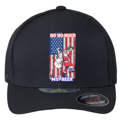 Ho Ho Hold Beer Santa Snow Usa Flag Xmas Party Christmas Gift Flexfit Unipanel Trucker Cap