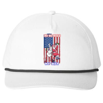 Ho Ho Hold Beer Santa Snow Usa Flag Xmas Party Christmas Gift Snapback Five-Panel Rope Hat