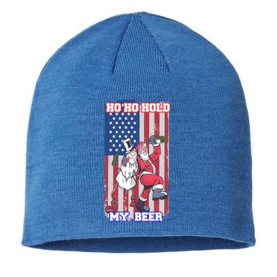 Ho Ho Hold Beer Santa Snow Usa Flag Xmas Party Christmas Gift Sustainable Beanie