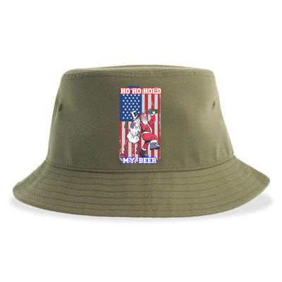 Ho Ho Hold Beer Santa Snow Usa Flag Xmas Party Christmas Gift Sustainable Bucket Hat