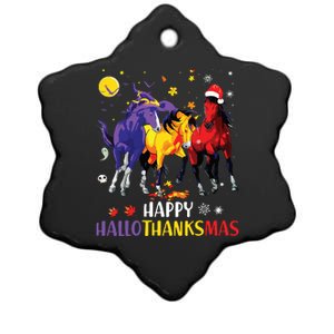 Happy Hallothanksmas Horse Halloween Thanksgiving Christmas Vneck Ceramic Star Ornament