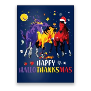 Happy Hallothanksmas Horse Halloween Thanksgiving Christmas Vneck Poster