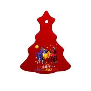 Happy Hallothanksmas Horse Halloween Thanksgiving Christmas Vneck Ceramic Tree Ornament