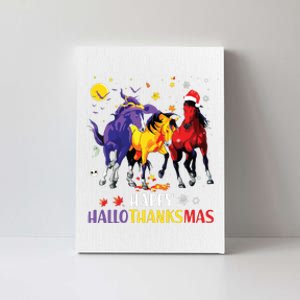 Happy Hallothanksmas Horse Halloween Thanksgiving Christmas Vneck Canvas