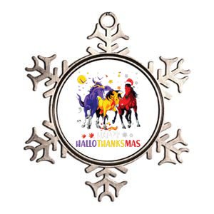 Happy Hallothanksmas Horse Halloween Thanksgiving Christmas Vneck Metallic Star Ornament