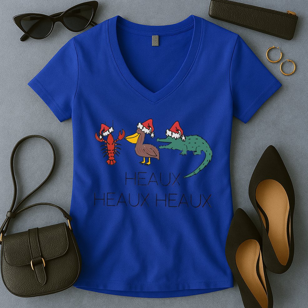 Heaux Heaux Heaux Funny Louisiana Cajun Christmas Holiday Women's V-Neck T-Shirt